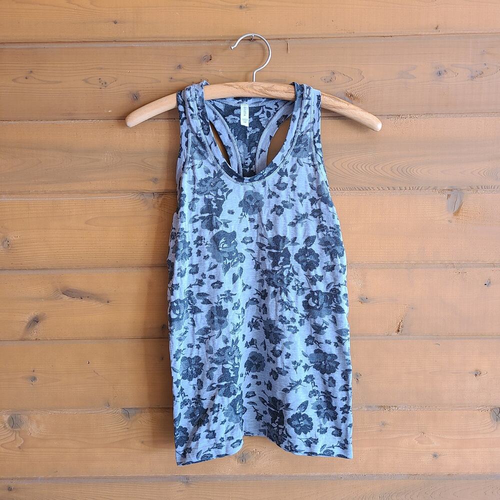 Athleta Tank Top Momentum Space Dye Floral Seamless Gray XS Racerback Shirt Gym - Picture 2 of 4